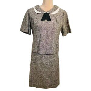 Vintage Wool Tweed 60's Skirt Suit Mod Girl Peter Pan Collar Mad Men XS/S